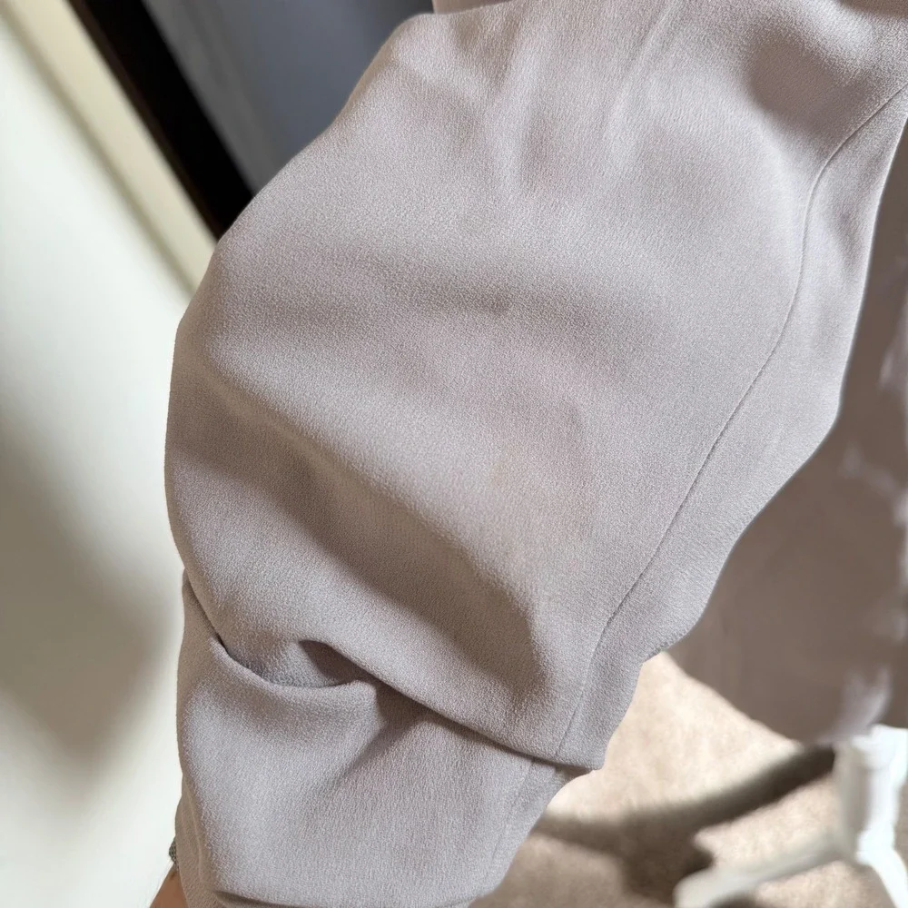 Babaton Aritzia Power Hip Blazer 0 Mauve Taupe Ruched 3/4 Sleeve Open Front